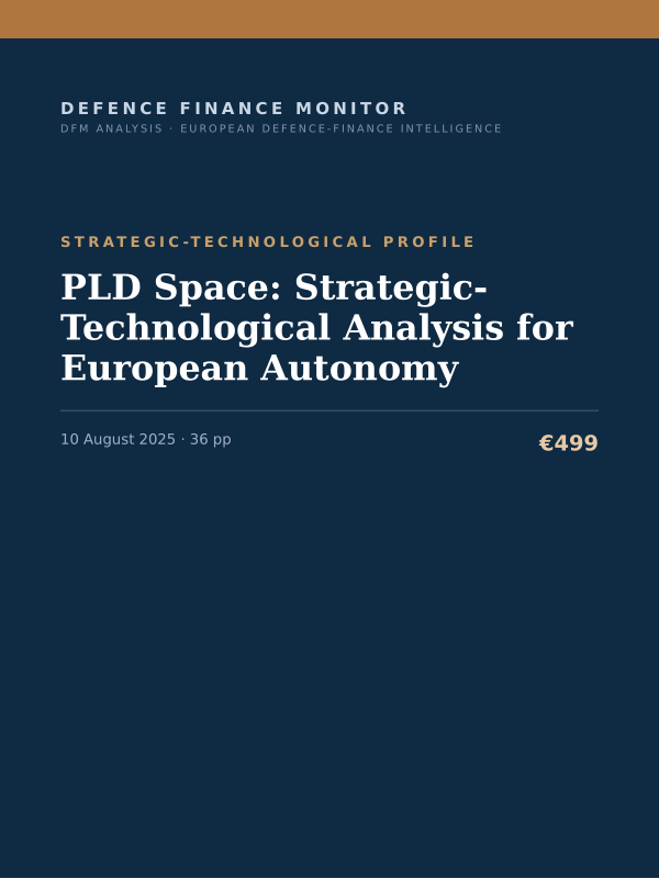 Cover of the DFM report “PLD Space: Strategic-Technological Analysis for European Autonomy” — Strategic-Technological Profile, 36-page PDF