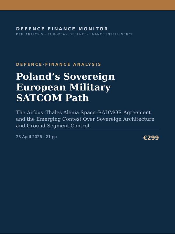 Cover of the DFM report “Poland’s Sovereign European Military SATCOM Path” — Defence-Finance Analysis, 21-page PDF