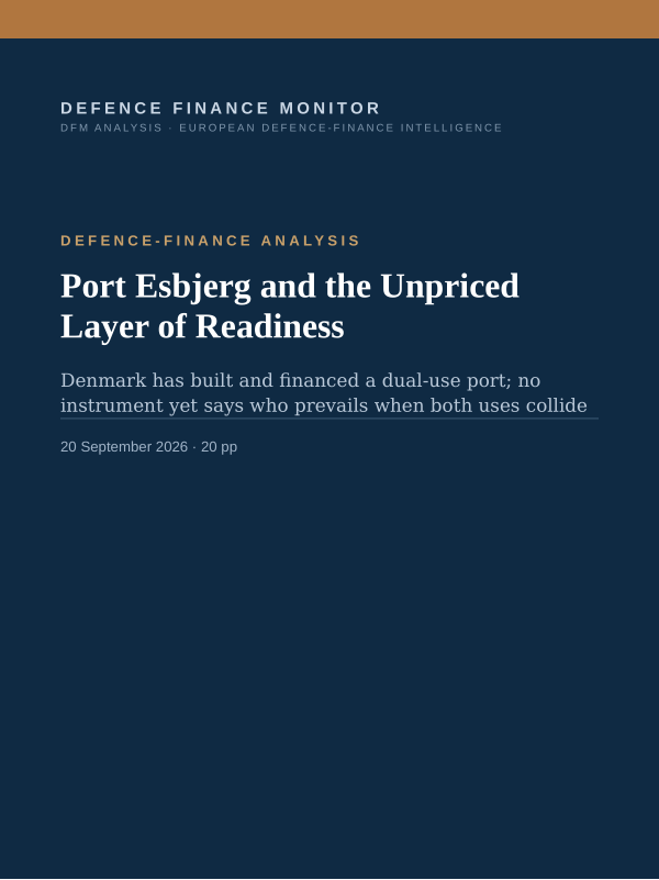 Cover of the DFM report “Port Esbjerg and the Unpriced Layer of Readiness” — Defence-Finance Analysis, 20-page PDF