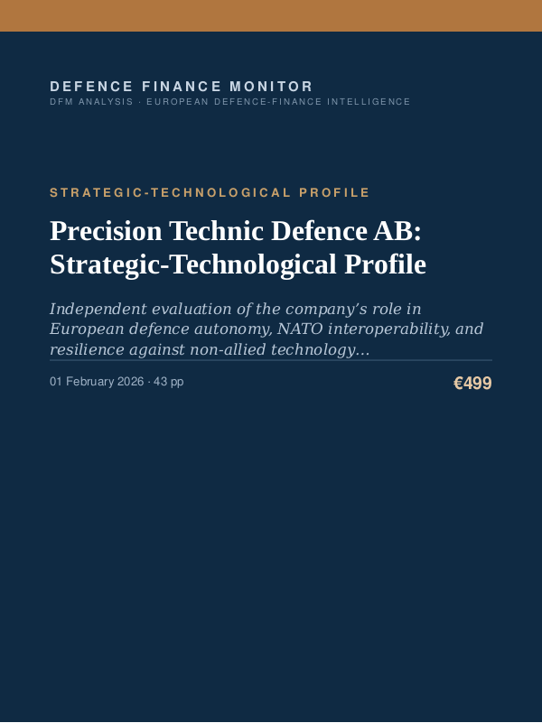 Cover of the DFM report “Precision Technic Defence AB: Strategic-Technological Profile” — Strategic-Technological Profile, 43-page PDF