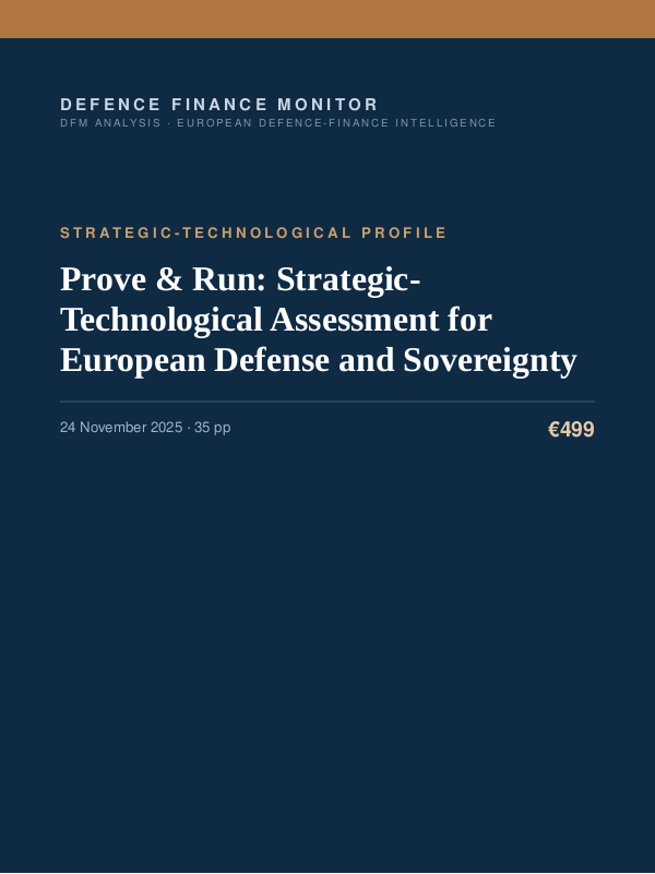 Cover of the DFM report “Prove & Run: Strategic-Technological Assessment for European Defense and Sovereignty” — Strategic-Technological Profile, 35-page PDF