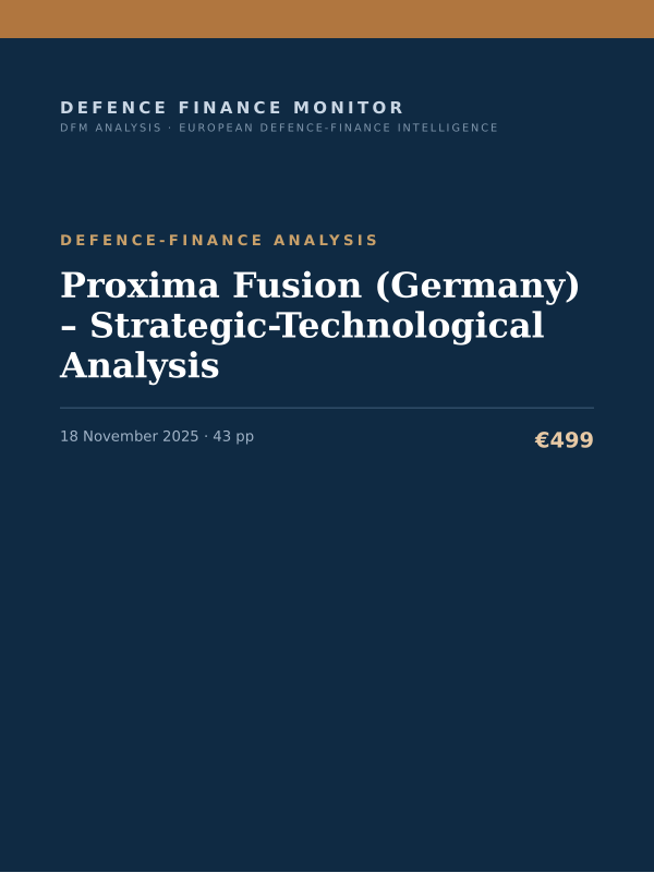 Cover of the DFM report “Proxima Fusion (Germany) – Strategic-Technological Analysis” — Defence-Finance Analysis, 43-page PDF