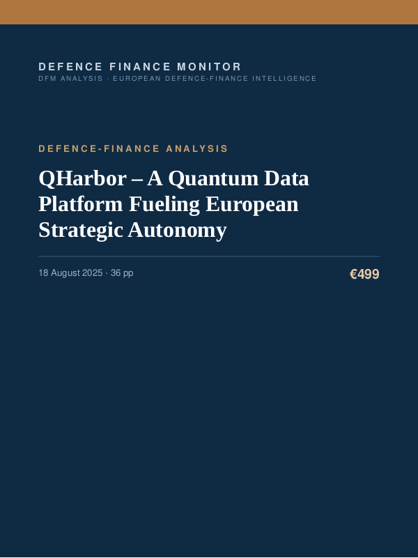 Cover of the DFM report “QHarbor – A Quantum Data Platform Fueling European Strategic Autonomy” — Defence-Finance Analysis, 36-page PDF