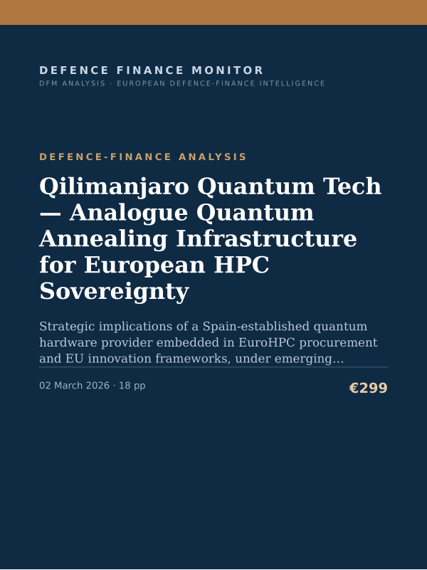 Cover of the DFM report “Qilimanjaro Quantum Tech — Analogue Quantum Annealing Infrastructure for European HPC Sovereignty” — Defence-Finance Analysis, 18-page PDF
