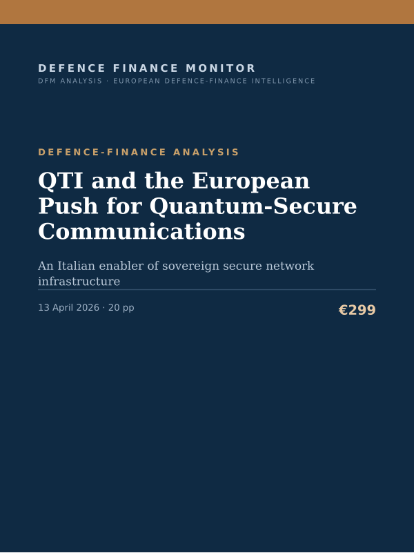 Cover of the DFM report “QTI and the European Push for Quantum-Secure Communications” — Defence-Finance Analysis, 20-page PDF