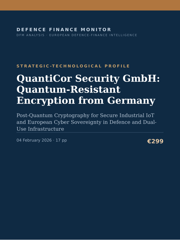 Cover of the DFM report “QuantiCor Security GmbH: Quantum-Resistant Encryption from Germany” — Strategic-Technological Profile, 17-page PDF