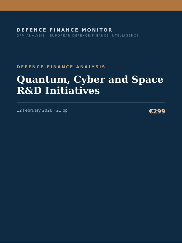 Cover of the DFM report “Quantum, Cyber and Space R&D Initiatives” — Defence-Finance Analysis, 21-page PDF