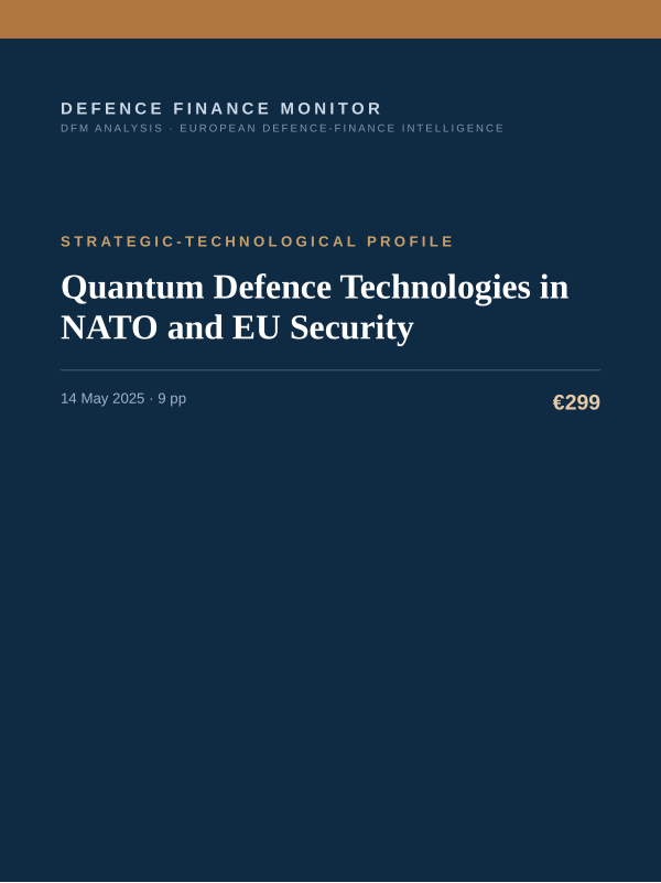 Cover of the DFM report “Quantum Defence Technologies in NATO and EU Security” — Strategic-Technological Profile, 9-page PDF