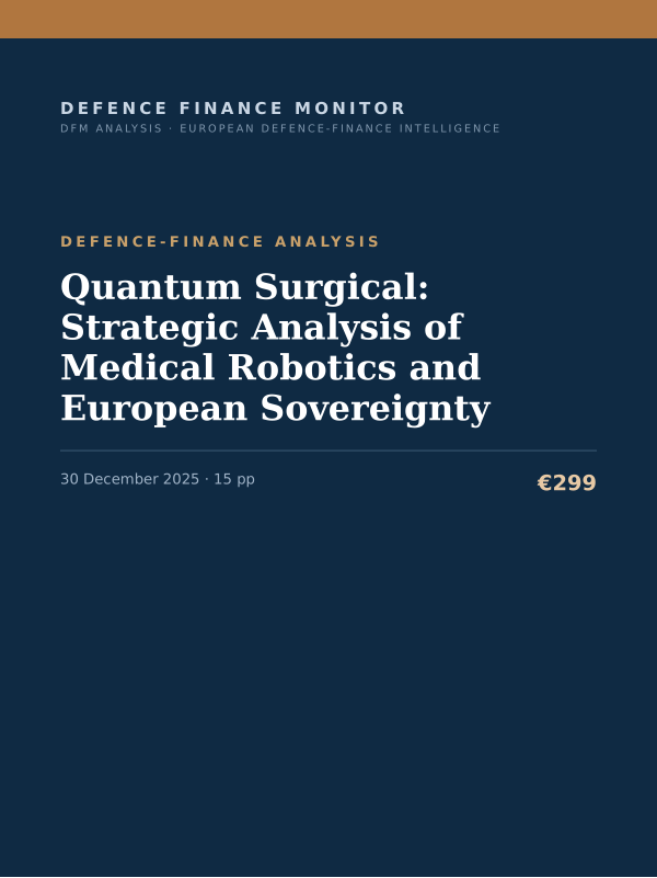 Cover of the DFM report “Quantum Surgical: Strategic Analysis of Medical Robotics and European Sovereignty” — Defence-Finance Analysis, 15-page PDF