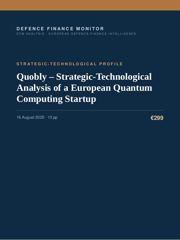 Cover of the DFM report “Quobly – Strategic-Technological Analysis of a European Quantum Computing Startup” — Strategic-Technological Profile, 13-page PDF
