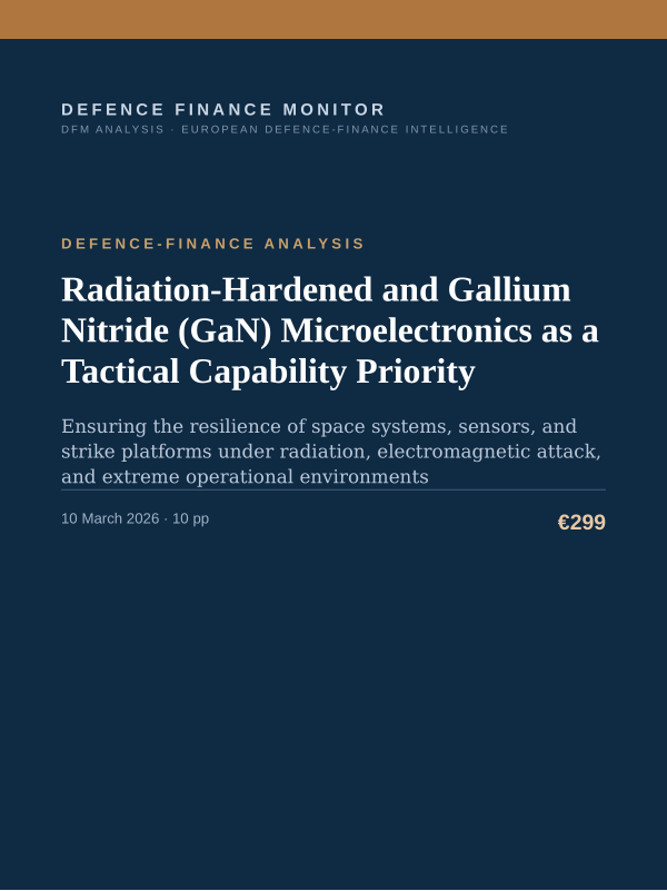 Cover of the DFM report “Radiation-Hardened and Gallium Nitride (GaN) Microelectronics as a Tactical Capability Priority” — Defence-Finance Analysis, 10-page PDF