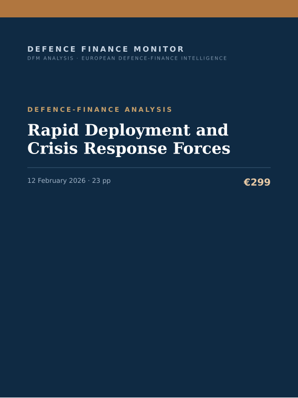 Cover of the DFM report “Rapid Deployment and Crisis Response Forces” — Defence-Finance Analysis, 23-page PDF
