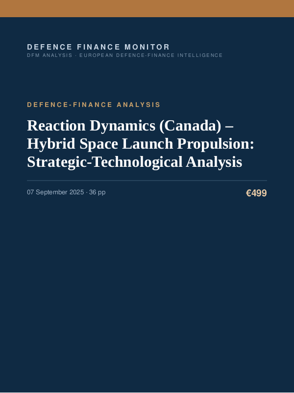 Cover of the DFM report “Reaction Dynamics (Canada) – Hybrid Space Launch Propulsion: Strategic-Technological Analysis” — Defence-Finance Analysis, 36-page PDF