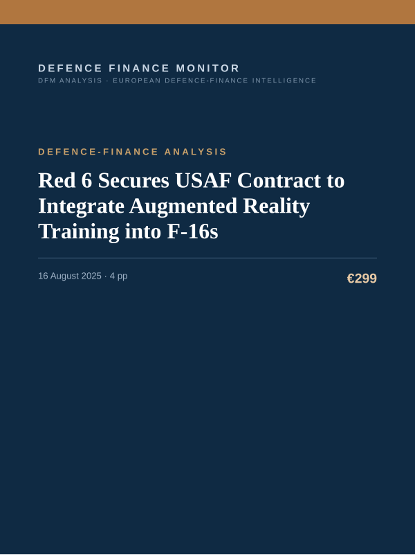 Cover of the DFM report “Red 6 Secures USAF Contract to Integrate Augmented Reality Training into F-16s” — Defence-Finance Analysis, 4-page PDF