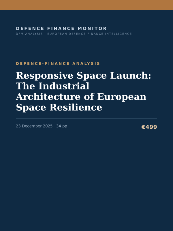 Cover of the DFM report “Responsive Space Launch: The Industrial Architecture of European Space Resilience” — Defence-Finance Analysis, 34-page PDF