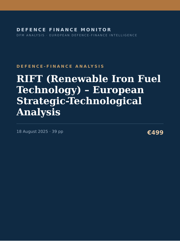 Cover of the DFM report “RIFT (Renewable Iron Fuel Technology) – European Strategic-Technological Analysis” — Defence-Finance Analysis, 39-page PDF
