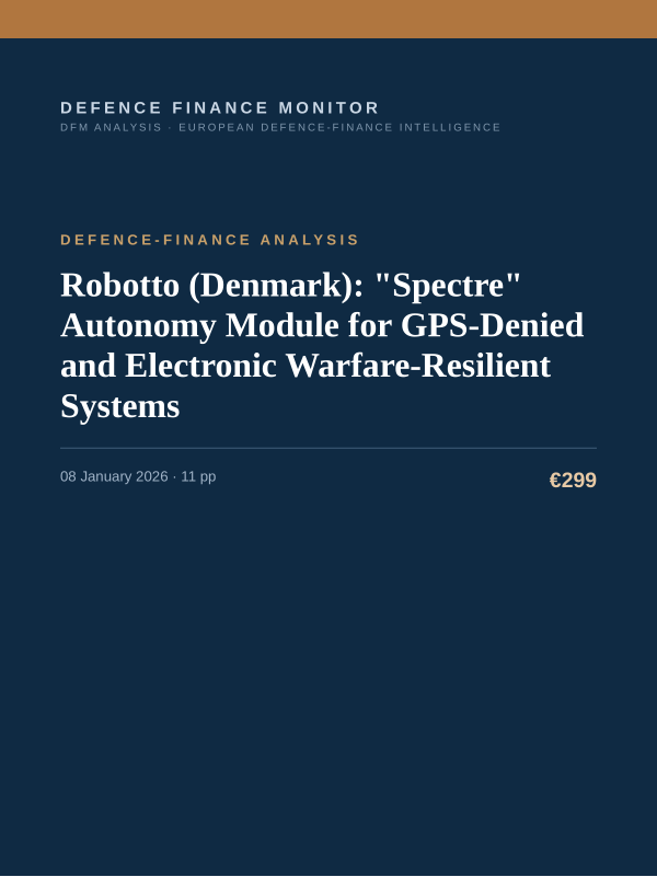 Cover of the DFM report “Robotto (Denmark): "Spectre" Autonomy Module for GPS-Denied and Electronic Warfare-Resilient Systems” — Defence-Finance Analysis, 11-page PDF