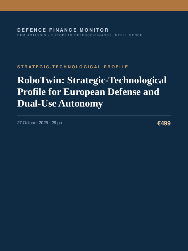 Cover of the DFM report “RoboTwin: Strategic-Technological Profile for European Defense and Dual-Use Autonomy” — Strategic-Technological Profile, 29-page PDF