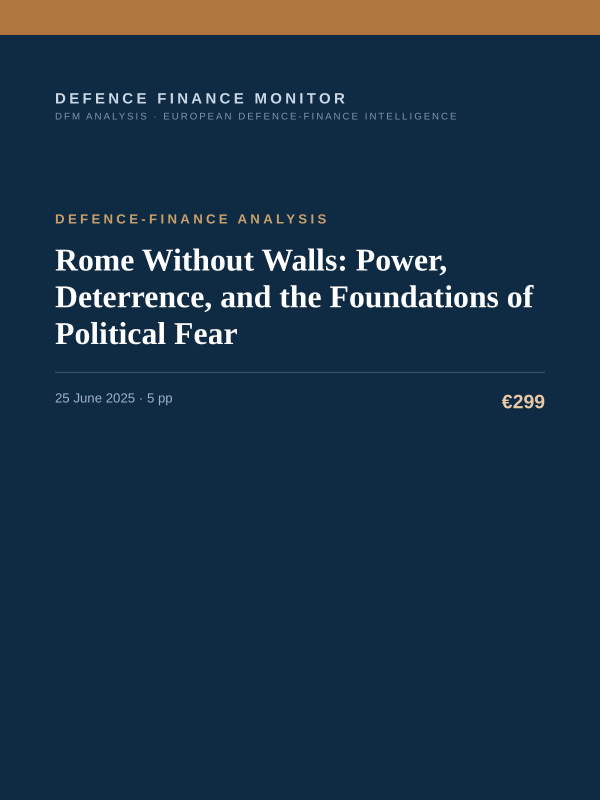 Cover of the DFM report “Rome Without Walls: Power, Deterrence, and the Foundations of Political Fear” — Defence-Finance Analysis, 5-page PDF