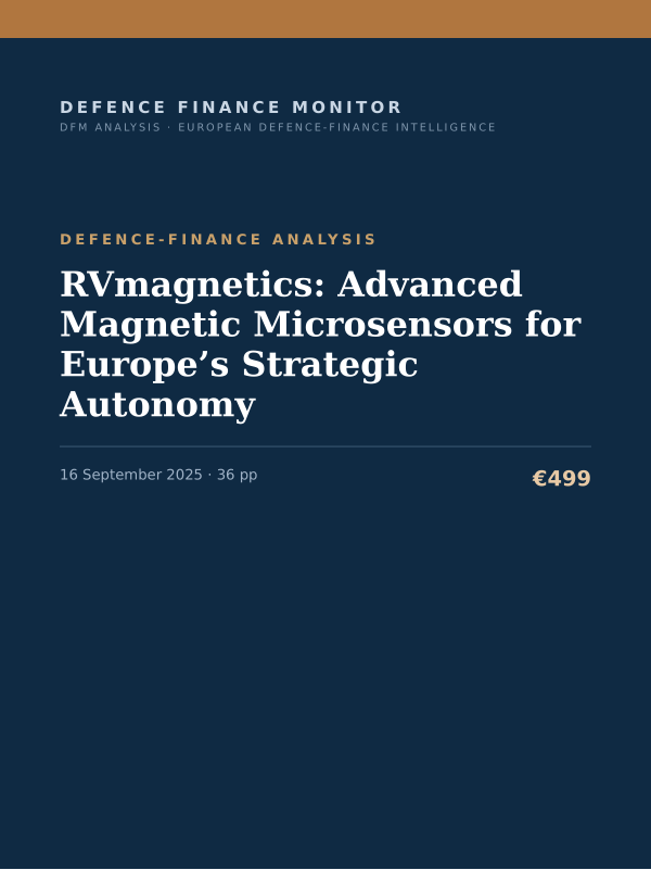 Cover of the DFM report “RVmagnetics: Advanced Magnetic Microsensors for Europe’s Strategic Autonomy” — Defence-Finance Analysis, 36-page PDF