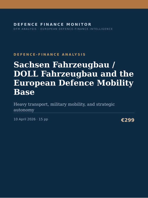 Cover of the DFM report “Sachsen Fahrzeugbau / DOLL Fahrzeugbau and the European Defence Mobility Base” — Defence-Finance Analysis, 15-page PDF