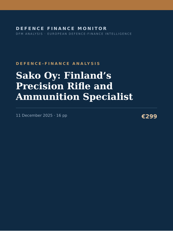 Cover of the DFM report “Sako Oy: Finland’s Precision Rifle and Ammunition Specialist” — Defence-Finance Analysis, 16-page PDF