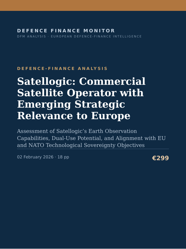 Cover of the DFM report “Satellogic: Commercial Satellite Operator with Emerging Strategic Relevance to Europe” — Defence-Finance Analysis, 18-page PDF