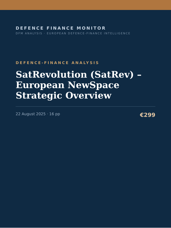 Cover of the DFM report “SatRevolution (SatRev) – European NewSpace Strategic Overview” — Defence-Finance Analysis, 16-page PDF