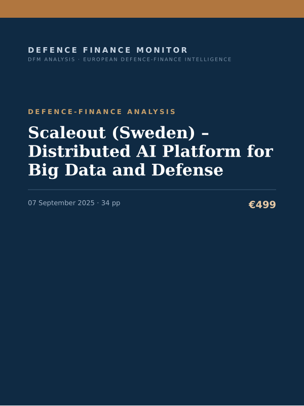 Cover of the DFM report “Scaleout (Sweden) – Distributed AI Platform for Big Data and Defense” — Defence-Finance Analysis, 34-page PDF
