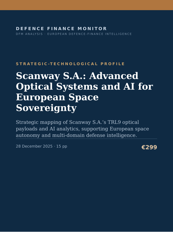 Cover of the DFM report “Scanway S.A.: Advanced Optical Systems and AI for European Space Sovereignty” — Strategic-Technological Profile, 15-page PDF