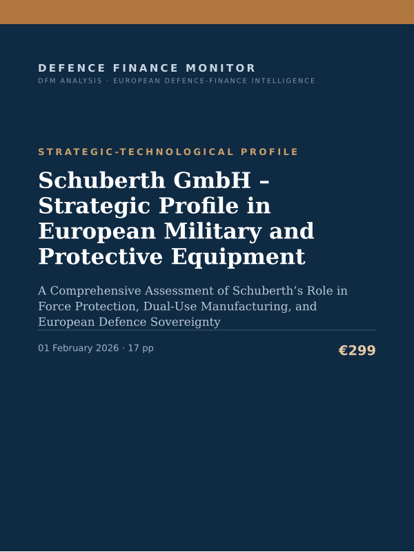 Cover of the DFM report “Schuberth GmbH – Strategic Profile in European Military and Protective Equipment” — Strategic-Technological Profile, 17-page PDF