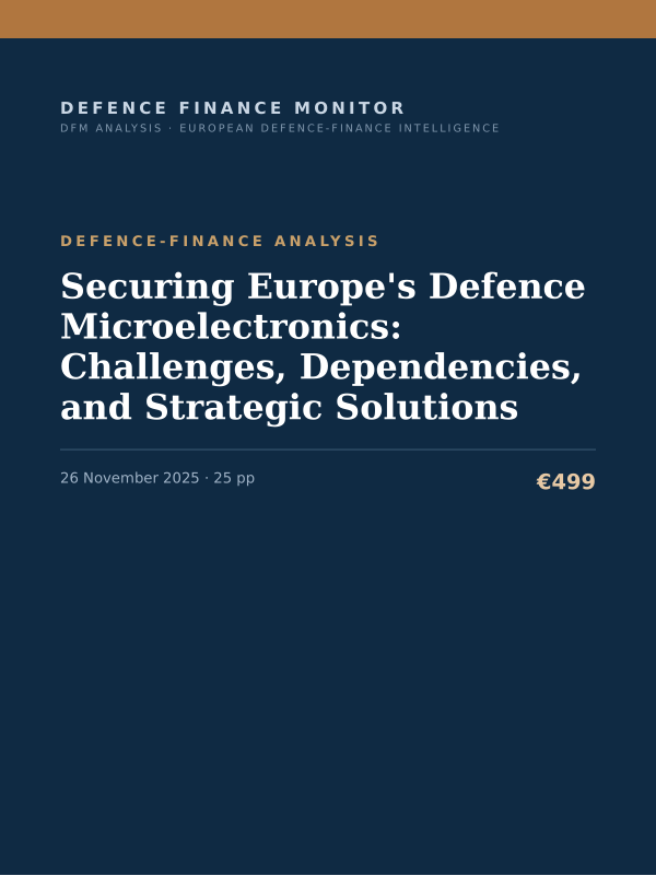 Cover of the DFM report “Securing Europe's Defence Microelectronics: Challenges, Dependencies, and Strategic Solutions” — Defence-Finance Analysis, 25-page PDF
