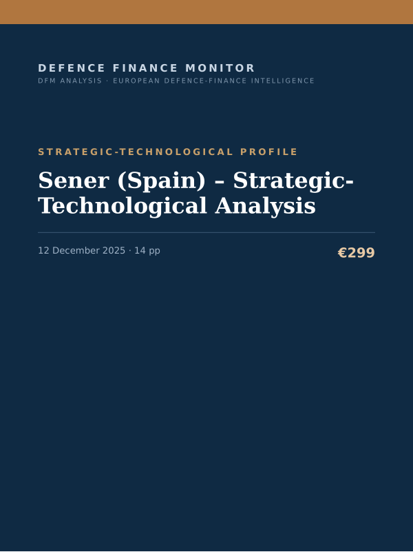 Cover of the DFM report “Sener (Spain) – Strategic-Technological Analysis” — Strategic-Technological Profile, 14-page PDF