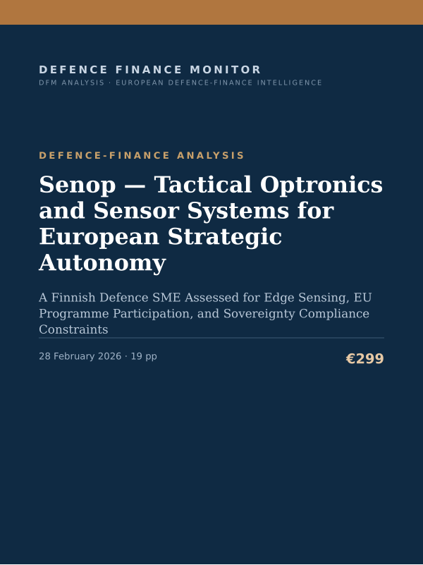 Cover of the DFM report “Senop — Tactical Optronics and Sensor Systems for European Strategic Autonomy” — Defence-Finance Analysis, 19-page PDF