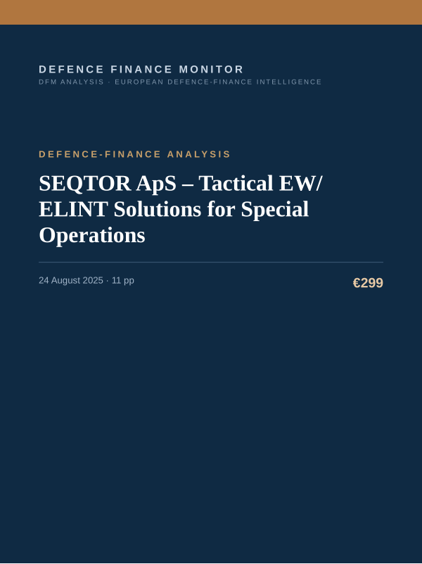 Cover of the DFM report “SEQTOR ApS – Tactical EW/ELINT Solutions for Special Operations” — Defence-Finance Analysis, 11-page PDF