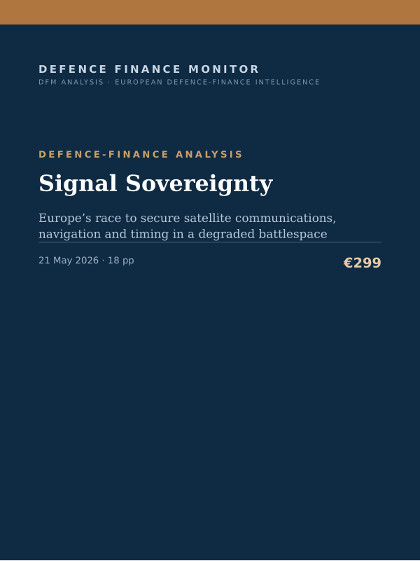 Cover of the DFM report “Signal Sovereignty” — Defence-Finance Analysis, 18-page PDF