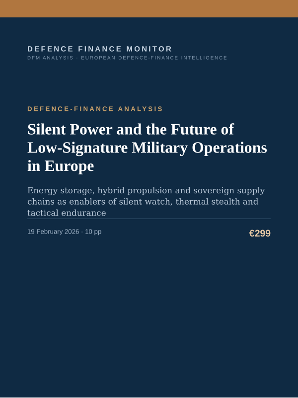 Cover of the DFM report “Silent Power and the Future of Low-Signature Military Operations in Europe” — Defence-Finance Analysis, 10-page PDF