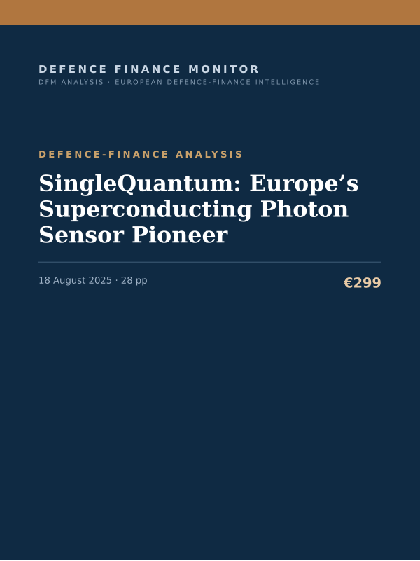 Cover of the DFM report “SingleQuantum: Europe’s Superconducting Photon Sensor Pioneer” — Defence-Finance Analysis, 28-page PDF