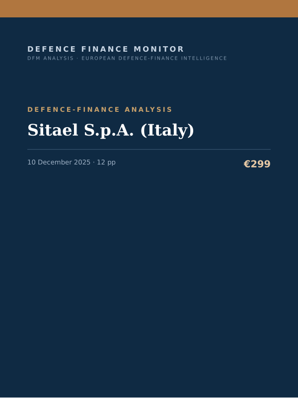 Cover of the DFM report “Sitael S.p.A. (Italy)” — Defence-Finance Analysis, 12-page PDF