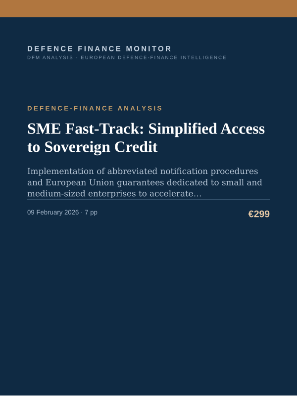 Cover of the DFM report “SME Fast-Track: Simplified Access to Sovereign Credit” — Defence-Finance Analysis, 7-page PDF