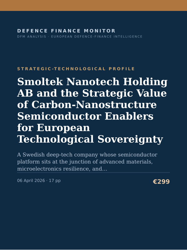 Cover of the DFM report “Smoltek Nanotech Holding AB and the Strategic Value of Carbon-Nanostructure Semiconductor Enablers for European Technological Sovereignty” — Strategic-Technological Profile, 17-page PDF