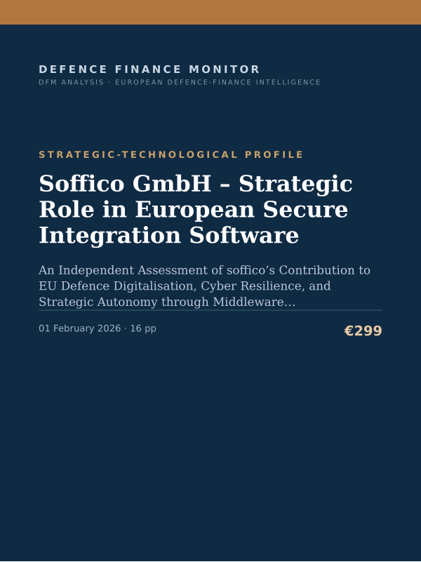 Cover of the DFM report “Soffico GmbH – Strategic Role in European Secure Integration Software” — Strategic-Technological Profile, 16-page PDF