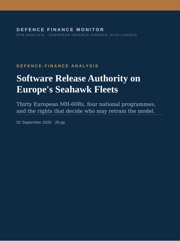 Cover of the DFM report “Software Release Authority on Europe's Seahawk Fleets” — Defence-Finance Analysis, 28-page PDF
