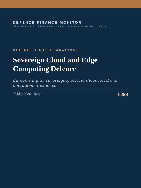 Cover of the DFM report “Sovereign Cloud and Edge Computing Defence” — Defence-Finance Analysis, 16-page PDF