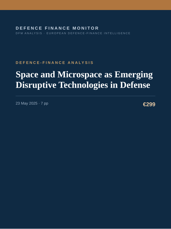 Cover of the DFM report “Space and Microspace as Emerging Disruptive Technologies in Defense” — Defence-Finance Analysis, 7-page PDF