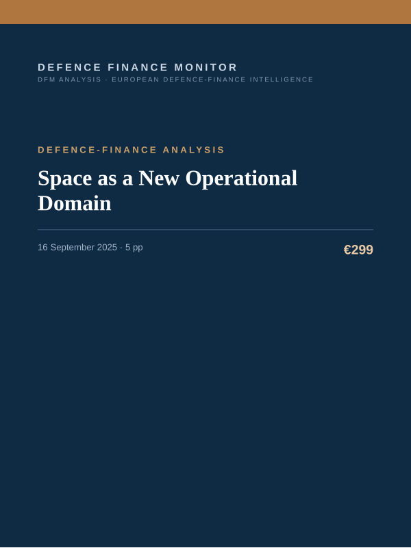 Cover of the DFM report “Space as a New Operational Domain” — Defence-Finance Analysis, 5-page PDF