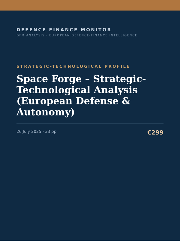 Cover of the DFM report “Space Forge – Strategic-Technological Analysis (European Defense & Autonomy)” — Strategic-Technological Profile, 33-page PDF
