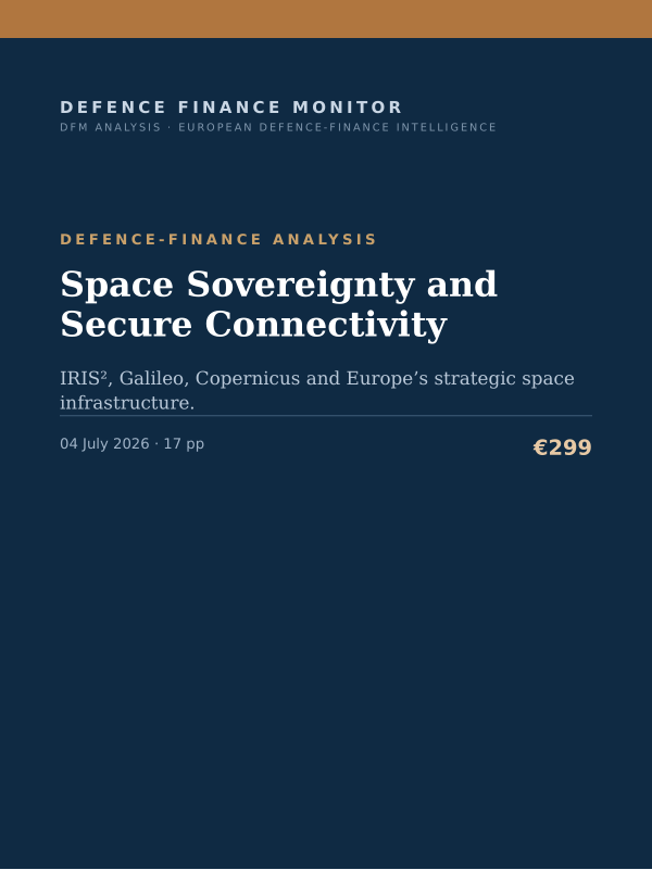 Cover of the DFM report “Space Sovereignty and Secure Connectivity” — Defence-Finance Analysis, 17-page PDF