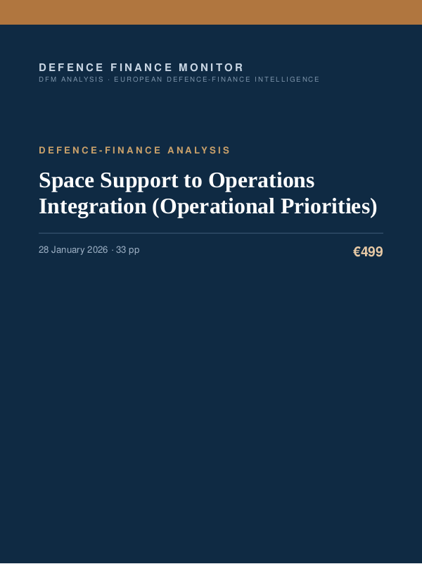 Cover of the DFM report “Space Support to Operations Integration (Operational Priorities)” — Defence-Finance Analysis, 33-page PDF