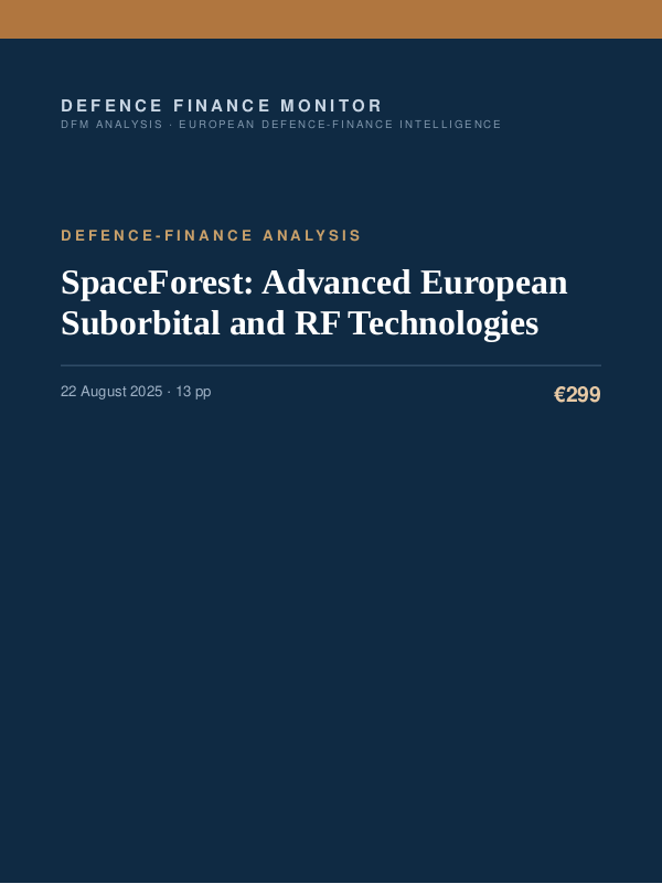 Cover of the DFM report “SpaceForest: Advanced European Suborbital and RF Technologies” — Defence-Finance Analysis, 13-page PDF
